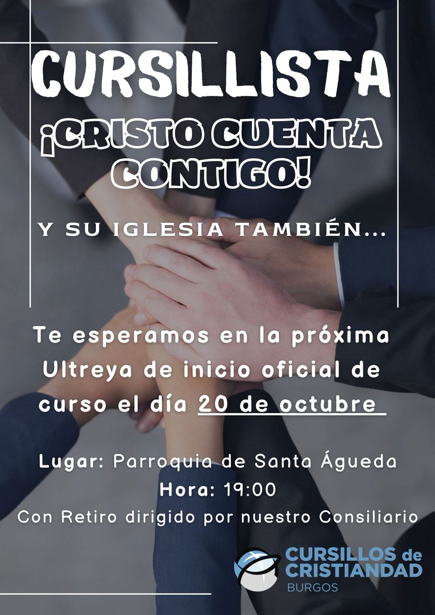 ¡No te lo puedes perder! Te esperamos en la #Ultreya del Movimiento de #CursillosDeCristiandad de <a href="/archiburgos/">Archidiócesis de Burgos</a>... Todos los jueves en la Parroquia de Santa Águeda de #Burgos a las siete de la tarde... ¡Te esperamos! #DeColores