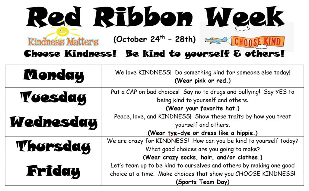 SME_Eagles's tweet photo. October 24 - 28 is Red Ribbon Week.  Please see the flyer below about showing our spirit to support kindness, not bad choices. https://t.co/gXX1tXAFJi