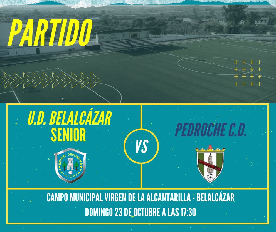 📣HORARIOS DE ESTA JORNADA📣
-Nuestro equipo senior busca conseguir una nueva victoria tras las dos obtenidas consecutivamente en las jornadas anteriores. El domingo 23 deoctubre se enfrentará en casa al Pedroche C.D. a las 17:30h. ¡Os esperamos a todos! #AúpaBelalcázar(3/3)