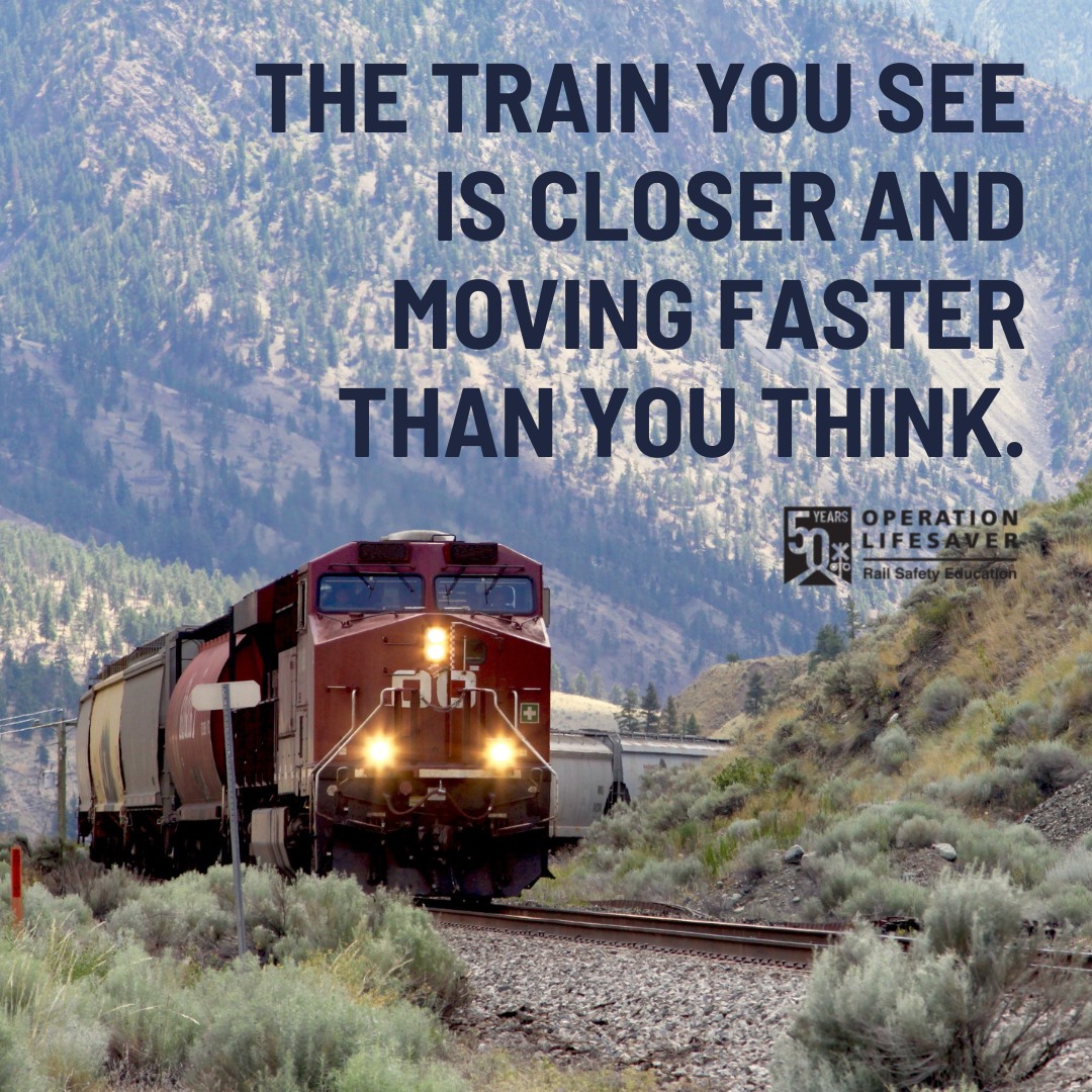 OL_NC's tweet photo. Did you know it takes a train traveling 55 MPH up to a #MileorMore to come to a stop? By the time they see you, it may be too late! #SeeTracks? #ThinkTrain #RailSafety https://t.co/WpftzTosrY