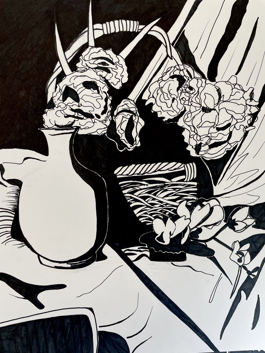 High Contrast Still Life Drawings in Art 4 at <a href="/MonticelloHigh/">Monticello High</a> are a great example of how to use shadows to show forms of objects.  I love the various textures the students incorporated too! <a href="/ACPSFineArts/">ACPS Arts</a>  @bethcosta6 <a href="/lisaperegoy511/">Lisa Peregoy</a> #illustration #inkdrawing #stilllife #artsed