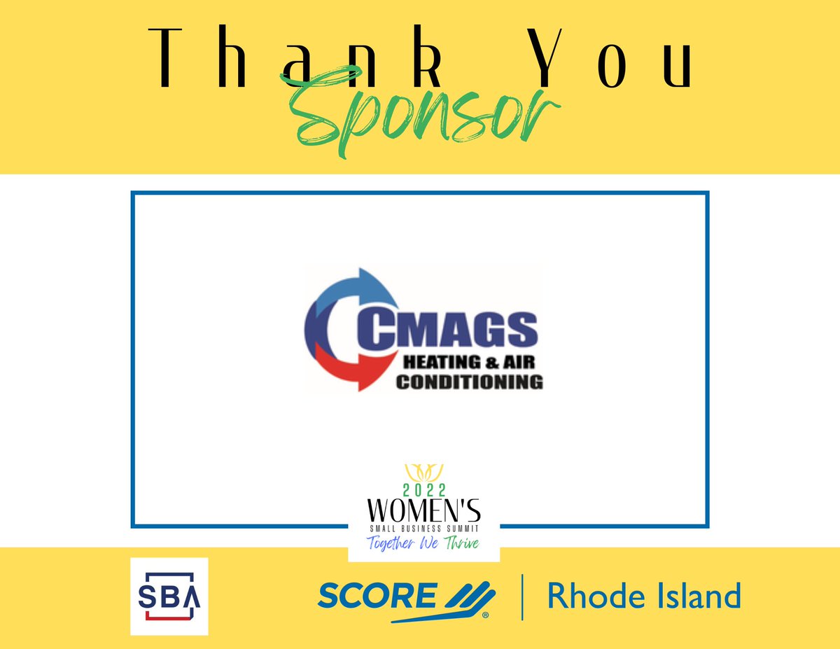 Thank you to CMAGS Heating &amp; Air Conditioning for sponsoring Score's 2022 Women’s Small Business Summit! 

To learn more about CMAGS click here: cmagshvac.com 

We hope you'll join us at this year’s conference! Get your tickets here: wsbsri.org

#wsbsri