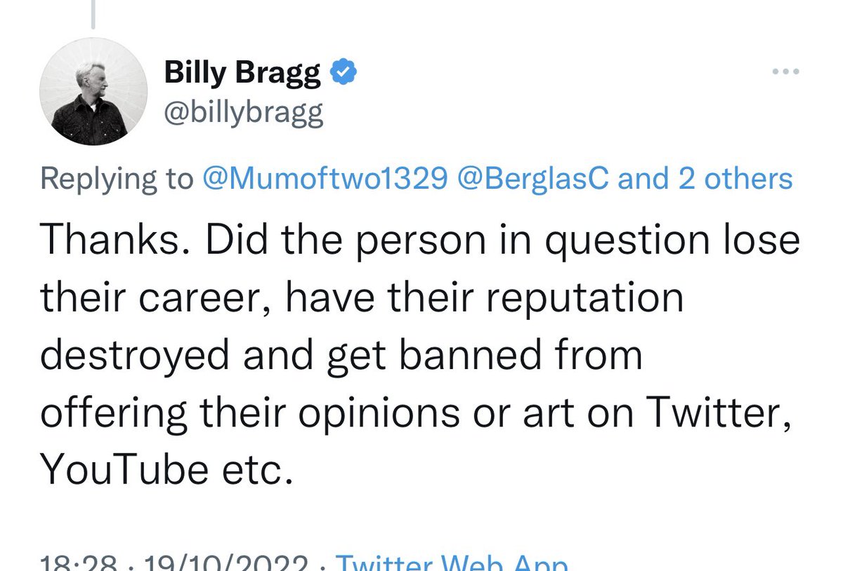 Billy Bragg’s response re the female rape survivor who had her life saving surgery cancelled because she requested female-only care and the hospital thought that was beyond the pale. 

What. The. Fuck.