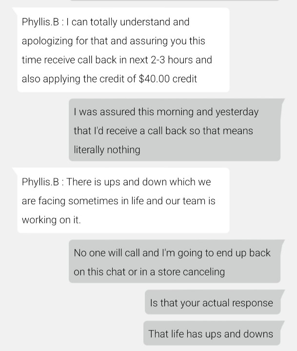 baniekwe's tweet photo. @tmobile can't send texts, contacted support 5x now, been to store, not getting any resolution or callback and rep has nerve to tell me life has its ups and downs as a response? Promised callback 3x, no calls or resolution. @verizon how's your support?? https://t.co/qbHVqZ6EZv