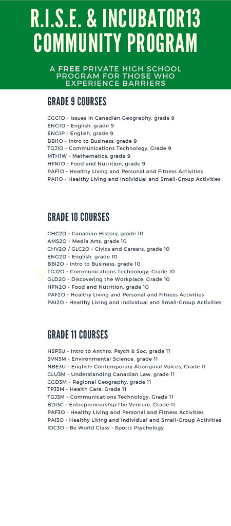 Incubator13O's tweet photo. RISE Academy is an alternative to the traditional highschool system. A free private high school for those experiencing barriers to success.
#ottawa #summerschool #virtualhighschool #academy #education #reachahead #youth #marginalized #rise #certified #learning #privatehighschool https://t.co/5o5KmPtiWo