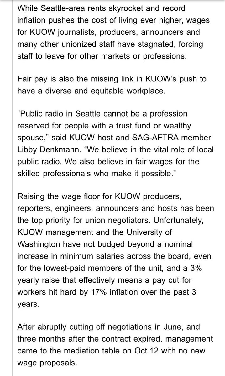 Amid high inflation, folks <a href="/wemakekuow/">#SoundStoriesSoundWages</a> are picketing tomorrow to demand higher pay. We here <a href="/KNKXunion/">KNKXunion</a> stand with our friends ✊✊✊<a href="/KUOW/">KUOW Public Radio</a> must do better.