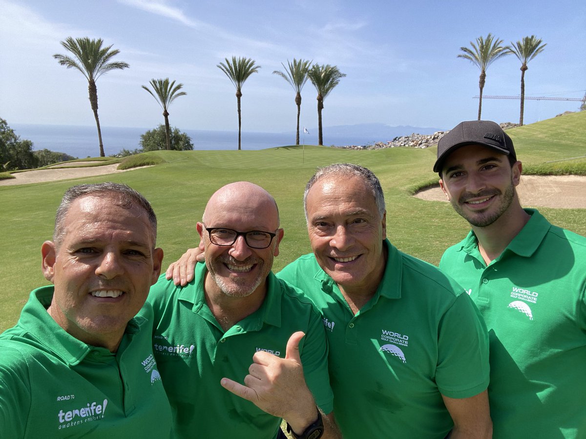 TFBlaster's tweet photo. Primer torneo del Legens Cup del @WCGCmedia en @Abama_Golf con el gran ex futbolista del @realmadrid #IsidoroSanJosé #RobertoGimeno de @golflospalos y @ChichoMorales67 y 🏆🥇 😉 #WCGCFinal @TenerifeisGolf https://t.co/fl4i7ylQ3D