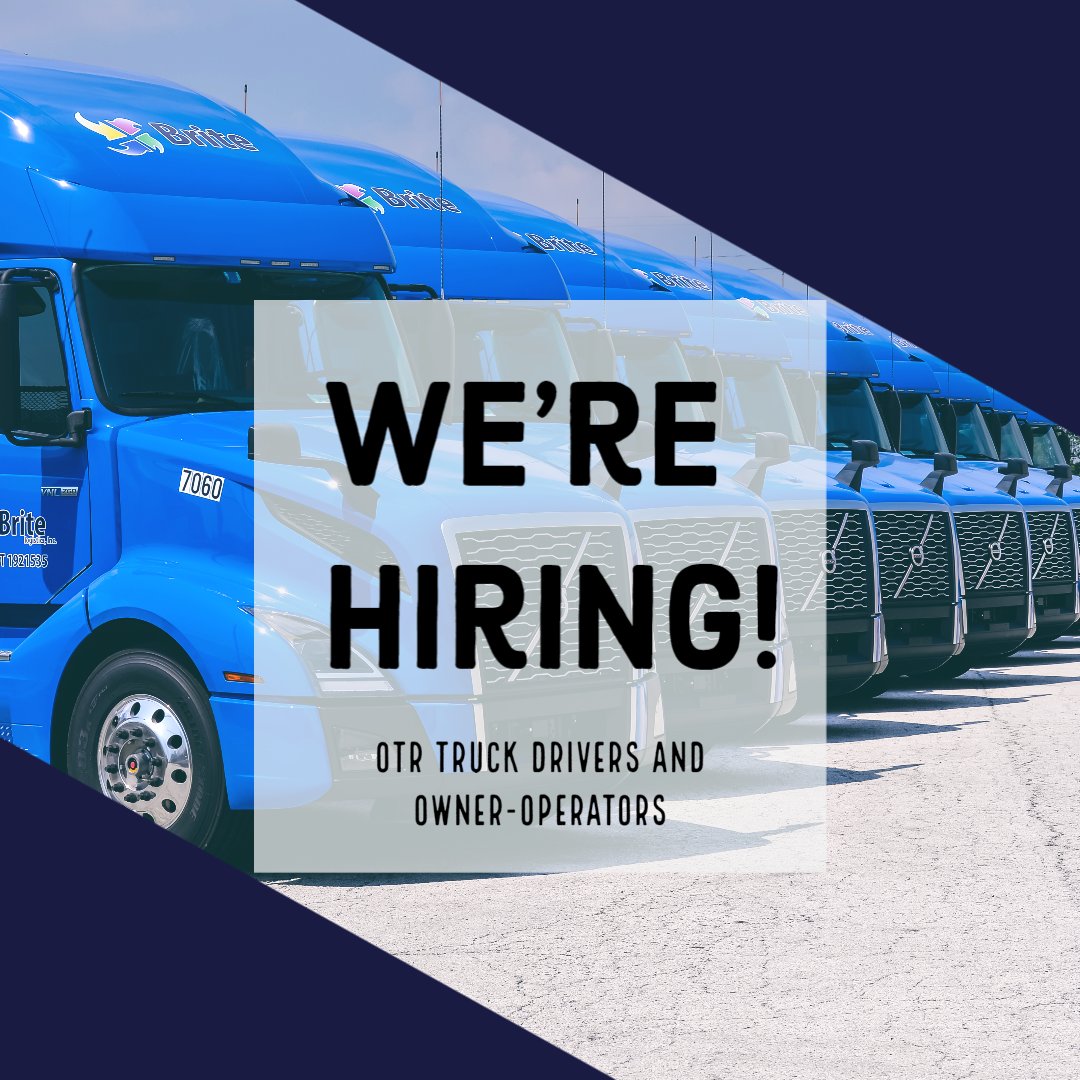 BriteLogistics's tweet photo. Looking for a company offering great pay, guaranteed miles, and amazing benefits? look no further! Brite logistics is Hiring experienced CDL-A drivers for our OTR positions! Click the link in our bio to apply today!
#trucking #werehiring #otr #logistics #truckerlife https://t.co/xYjqJGk0xN
