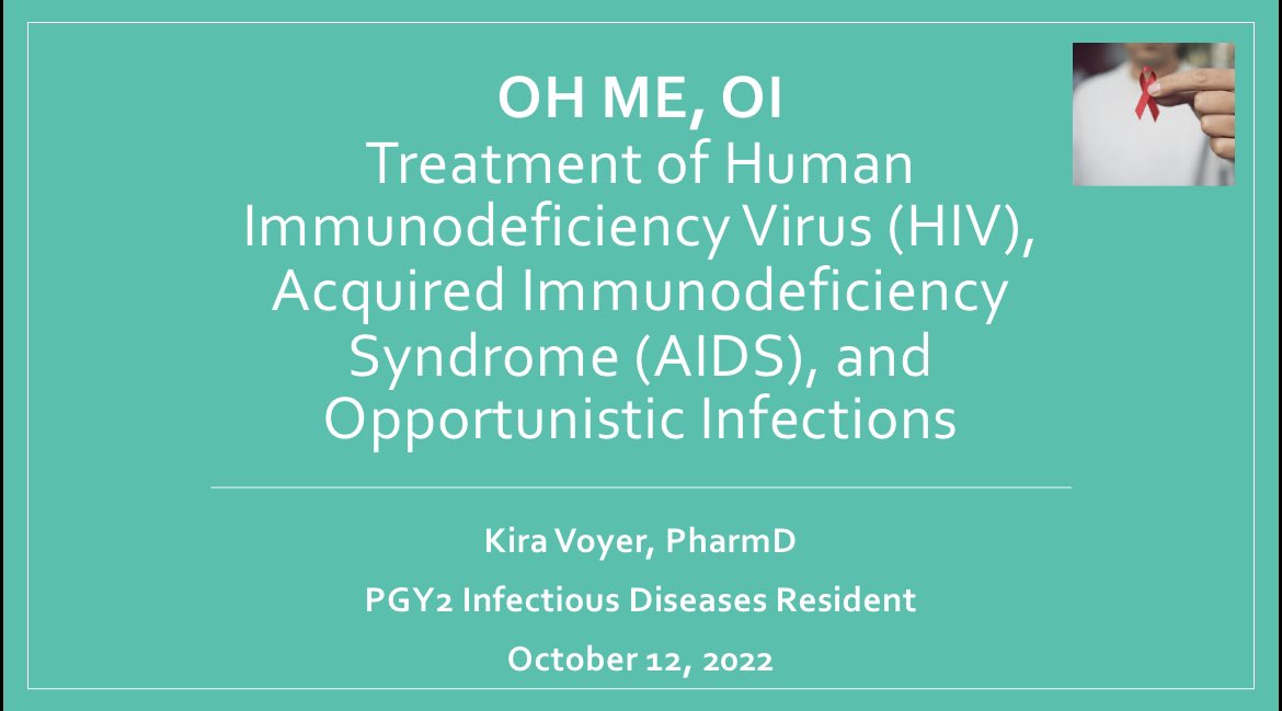DHPharmRes's tweet photo. Dr. Voyer @kiraglutide presented her grand rounds on HIV, AIDS, and opportunistic infections! ππ¦ Excellent work and very informative! @kcshihadeh #PharmRes #TwitteRx #IDPharm https://t.co/fpkF5LgiaB