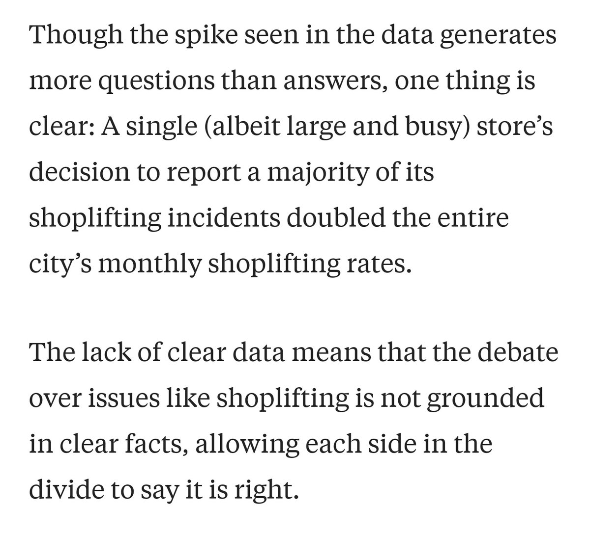 hspter's tweet image. The @sfchronicle itself posted a mea culpa article about how the data used in its "shoplifting isn't up" article was bunk, but the damage was already done. sfchronicle.com/sf/article/sho…