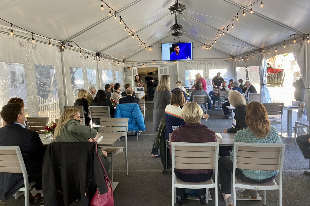 Duncan4FC's tweet photo. Speaking to this month’s luncheon of the Falls Church Chamber of Commerce was Virginia state Sen. Chap Peterson. Hosted by Dominion Wine &amp; Beer, whose outdoor dining pavilion opened during the pandemic and now looks to be a permanent fixture. https://t.co/rABzCotXrj