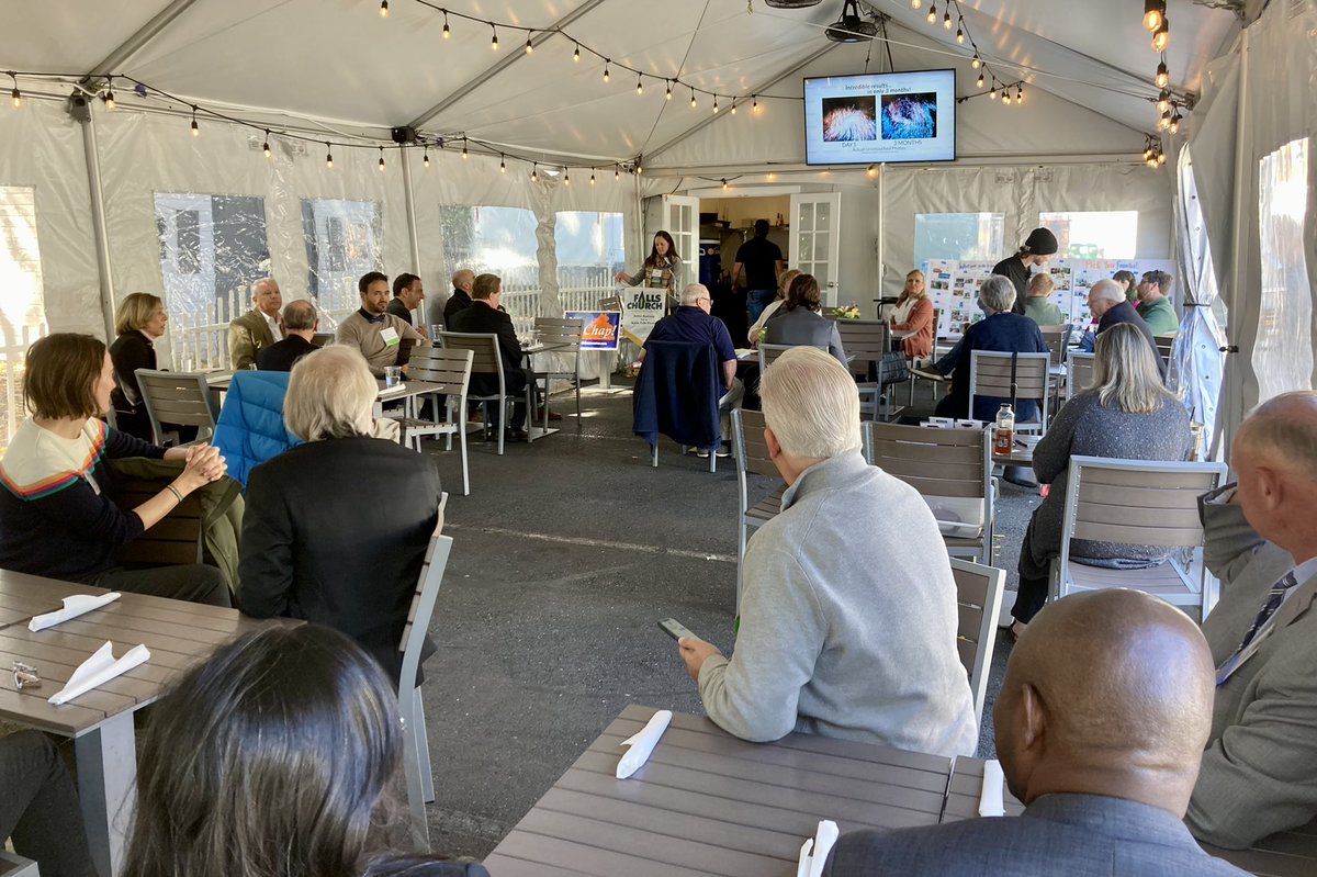 Duncan4FC's tweet photo. Speaking to this month’s luncheon of the Falls Church Chamber of Commerce was Virginia state Sen. Chap Peterson. Hosted by Dominion Wine &amp; Beer, whose outdoor dining pavilion opened during the pandemic and now looks to be a permanent fixture. https://t.co/rABzCotXrj