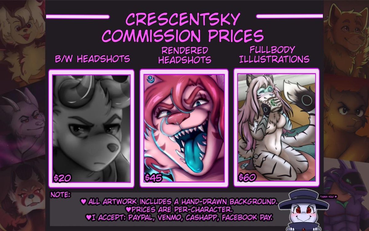 cres_chan's tweet photo. Hello! My name is Cres. I am a professional artist and healthcare worker. 
Here are my prices! https://t.co/w7jp5ZVI30