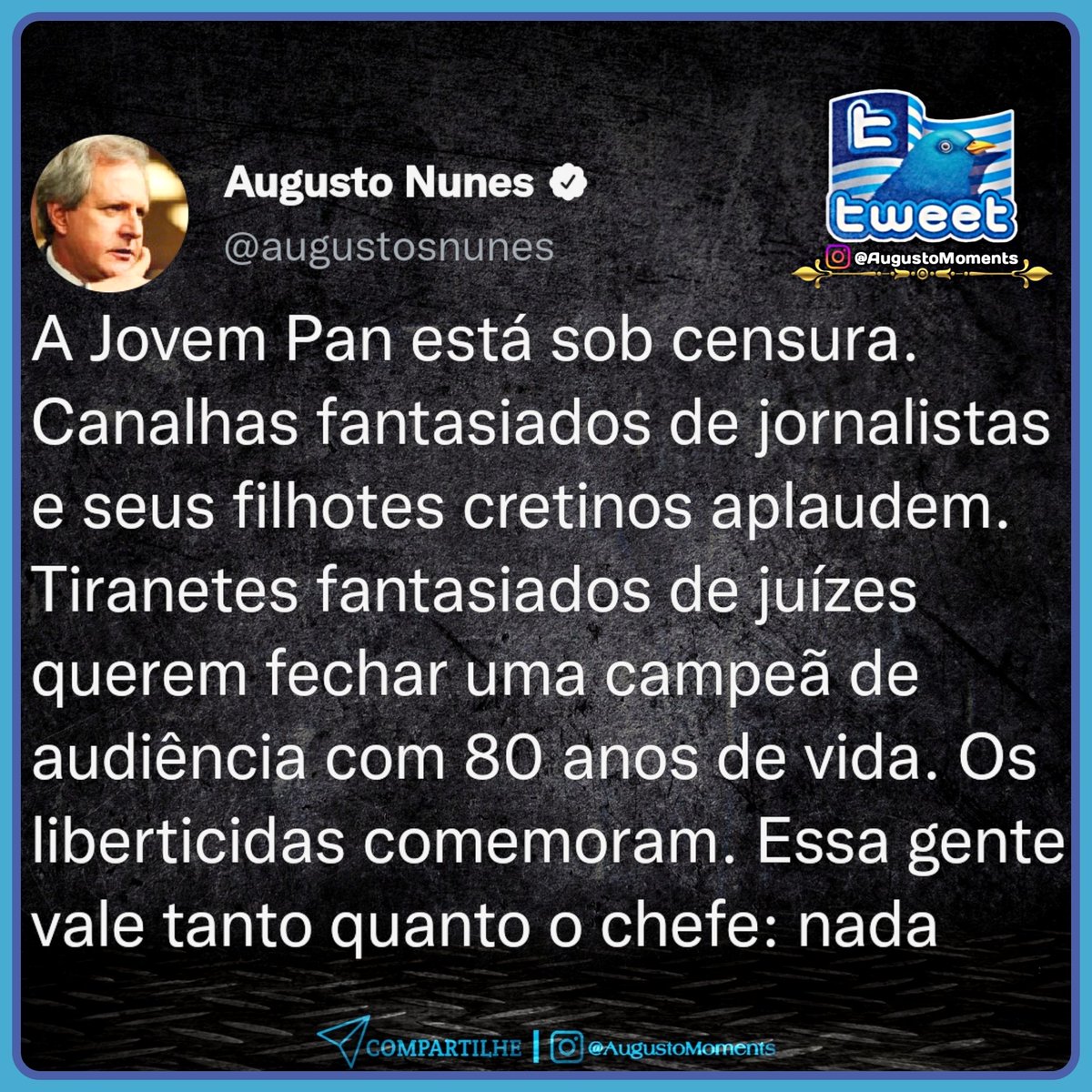 AugustoMoments's tweet photo. 𖣔 Isso é INADMISSÍVEL! 🤬😤🤯
⠀ Deixe sua Opinião abaixo nos Comentários ⬇️💬✍🏻
⠀
◆⠀◆⠀◆
⠀
Link do Post em nosso Instagram:
https://t.co/nhloGBZots

#Eleicoes2022 #Eleicoes2022 #SegundoTurno https://t.co/XuNaoSIrtB