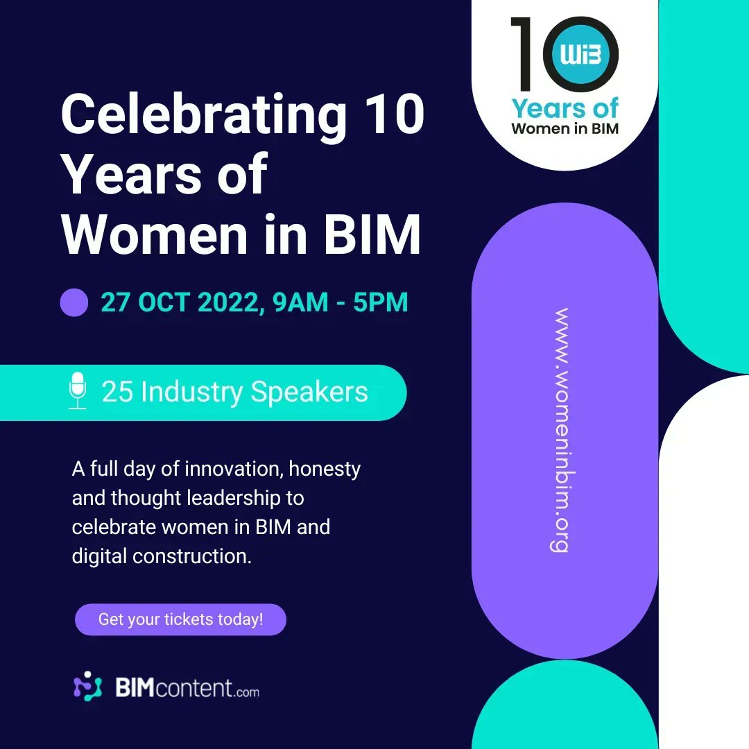 @WomeninBIM is celebrating its 10th Anniversary and hosting a one-day event in #Melbourne on Thursday 27 October. If you don't already have your tickets for what is sure to be a truly insightful event, get them here 👉 buff.ly/3dQJKBn #WIB10 #womeninbim