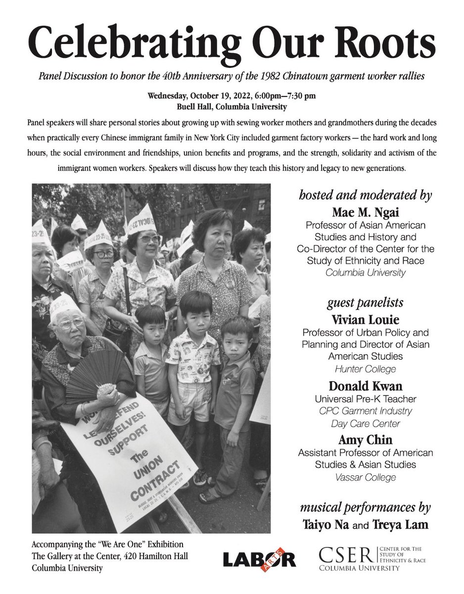 aaaricuny's tweet photo. “Celebrating Our Roots” panel discussion on the 40th anniversary of the 1982 Chinatown Garment Worker Rally #garmentworkerstrike #garmentworker #chinatown #chinatownnyc #strike #rally #laborrights #maengai #vivianlouie #donaldkwan #treyalam #taiyona #1982 #columbiauniversity https://t.co/6hMFsFliVN
