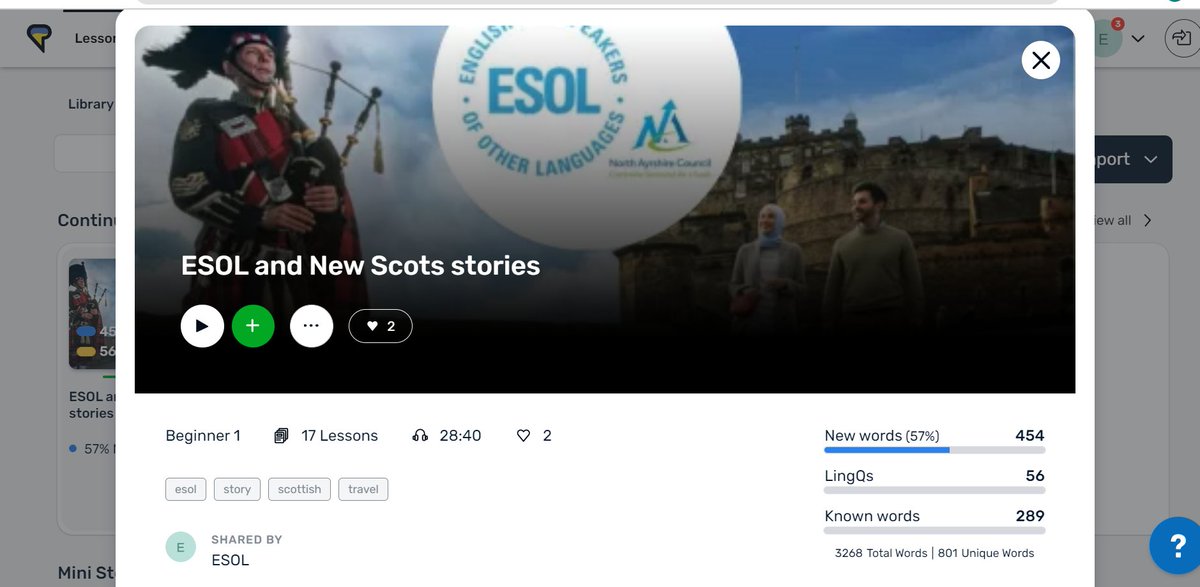 North Ayrshire Adult Learning (@naadultlearning) on Twitter photo Work with refugee #ESOL learners? Would your learners benefit from an online course free for refugees where they can read, listen to stories, look up words in their own language? We're looking for help to add to such a resource! #YearOfScotlandStories
<a href="/edscotcld/">Education Scotland CLD</a> <a href="/LingQ_Central/">LingQ.com 🇺🇦</a> Work with refugee #ESOL learners? Would your learners benefit from an online course free for refugees where they can read, listen to stories, look up words in their own language? We're looking for help to add to such a resource! #YearOfScotlandStories
<a href="/edscotcld/">Education Scotland CLD</a> <a href="/LingQ_Central/">LingQ.com 🇺🇦</a>