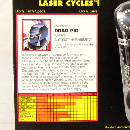 G2 Road Pig's function is 'Autobot Harassment'. (1994)