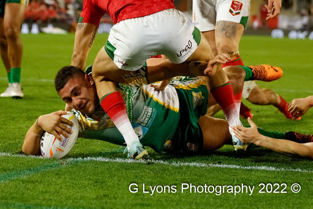 The @CookIslands_RL 18 v 12 @WalesRugbyL in the @RLWC2021. Four images from tonight's game. 
@Swinton_Lions @lionstrust 

#rugbyleague #RLWC2021 #leighsportsvillage