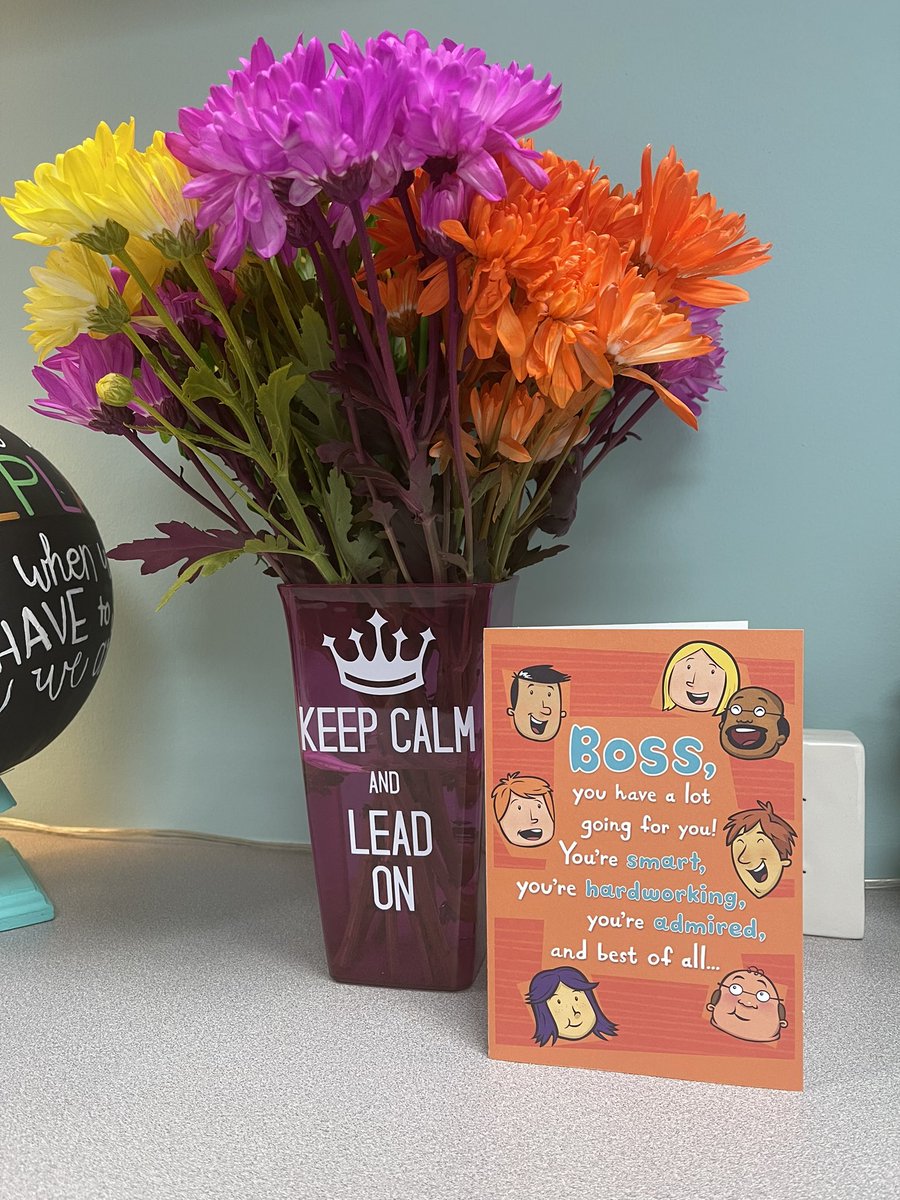 Mrs_Sarah_Kirby's tweet photo. Super thankful for the sweet flowers, card, and lunch from the JCES staff! Little do they know the best part is working with THEM! 💙🤍 #aplife #jces #olsd https://t.co/xStA8MljX2