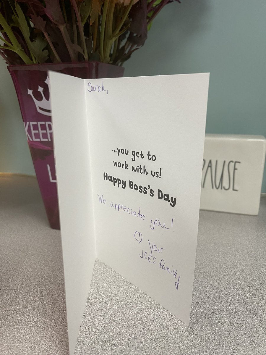 Mrs_Sarah_Kirby's tweet photo. Super thankful for the sweet flowers, card, and lunch from the JCES staff! Little do they know the best part is working with THEM! 💙🤍 #aplife #jces #olsd https://t.co/xStA8MljX2