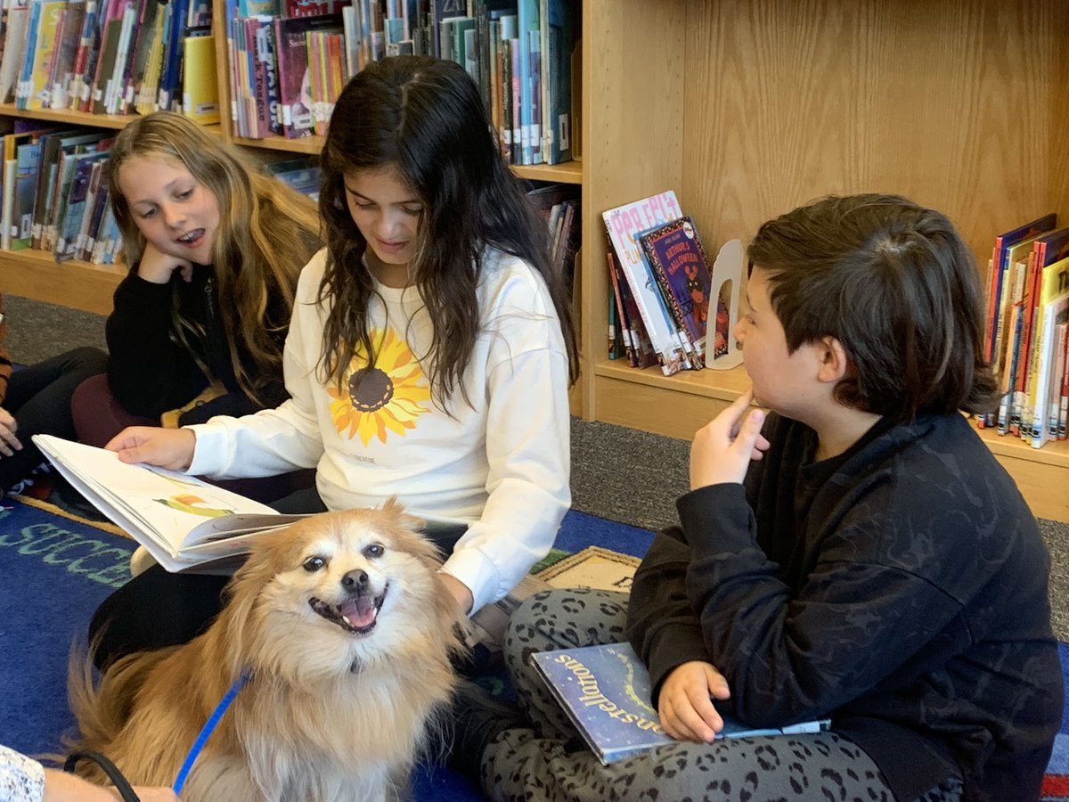 Research has shown that therapy dogs can help address students’ social/emotional learning needs, not to mention, help with literacy development.  We ran a session today at the UES library and noticed even the most reluctant of readers stepped up to read! <a href="/NHSCares/">NHSCares</a> <a href="/NHSschools/">New Hope-Solebury SD</a>