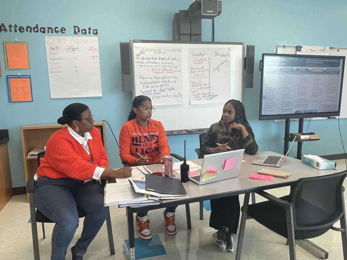 lockhartES's tweet photo. PLC conversations were 🔥today! Teachers dissected an upcoming TEK, completed their no/show document based on the TEK, then used the DOK wheel to script CFUs as they referenced the exit ticket! Facilitators referenced the descriptors in T-TESS 2.3 throughout. #LockhartStrong https://t.co/3ckNNelYrY