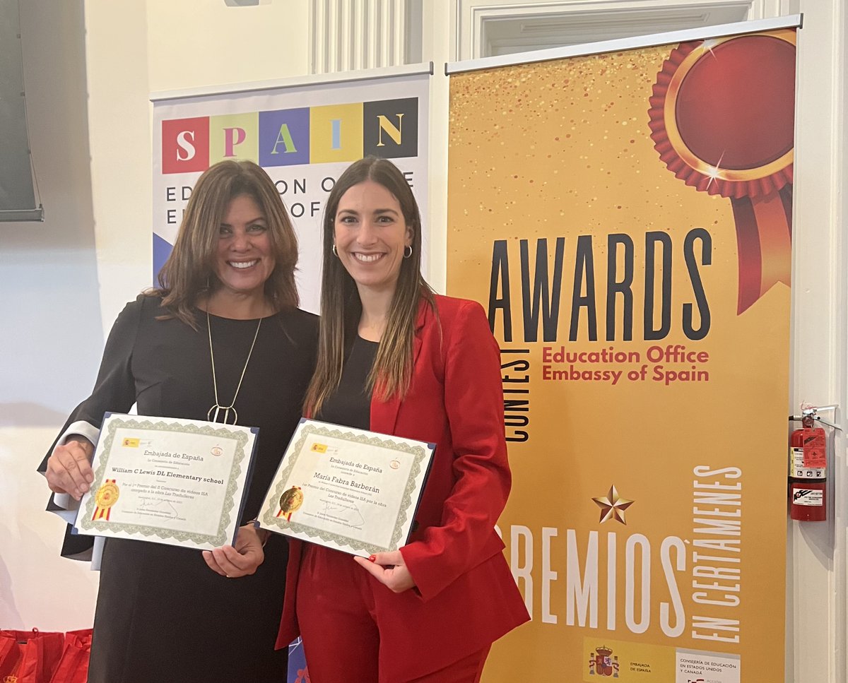 LewisBeeNews's tweet photo. William C Lewis takes 1st and 3rd place in ISA’s national video competition promoting dual language schools. Ambassador of Spain, Santiago Cabanas presented awards to Ms. Maria Fabra and William C. Lewis. #yayredclay #weareredclay https://t.co/cwpukhrmpe