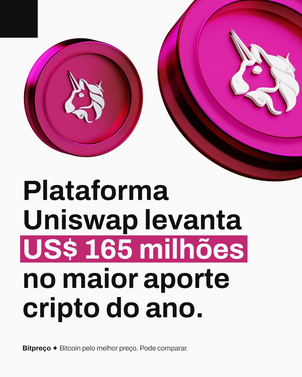 Bitypreco's tweet photo. A #Uniswap Labs, uma das maiores plataformas descentralizadas de negociação de criptomoedas garantiu US$ 165 milhões por meio de financiamento, avaliando a empresa em US$ 1,66 bilhão.
A Uniswap tornou-se muita procurado desde o boom do #DeFi no verão de 2020.

#BitPreco #Finanças https://t.co/H5P0y7D7Gu