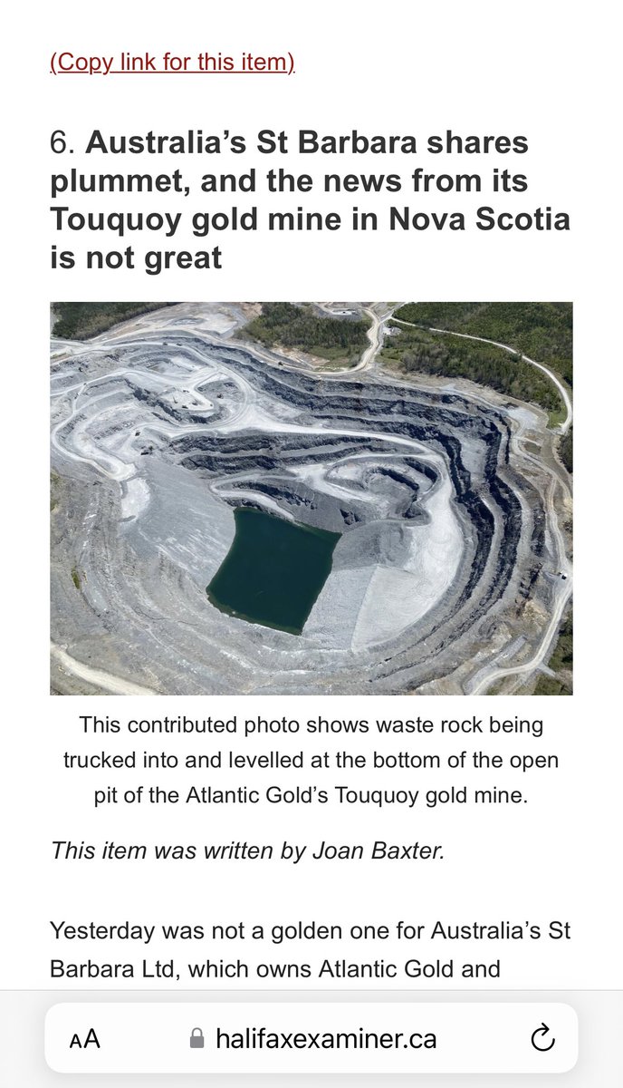 Matt Dort (@dortmatt) on Twitter photo The Touquoy pit experienced a wall failure above a production area during the storm which will require three weeks of rehabilitation work in the second quarter.<a href="/Mikmaq_star/">Cheryl Maloney</a> <a href="/AndreaPLFN/">Andrea Paul</a> <a href="/ndngrandmother/">Dorene Bernard</a>
#nspoli #environmentaldestruction The Touquoy pit experienced a wall failure above a production area during the storm which will require three weeks of rehabilitation work in the second quarter.<a href="/Mikmaq_star/">Cheryl Maloney</a> <a href="/AndreaPLFN/">Andrea Paul</a> <a href="/ndngrandmother/">Dorene Bernard</a>
#nspoli #environmentaldestruction