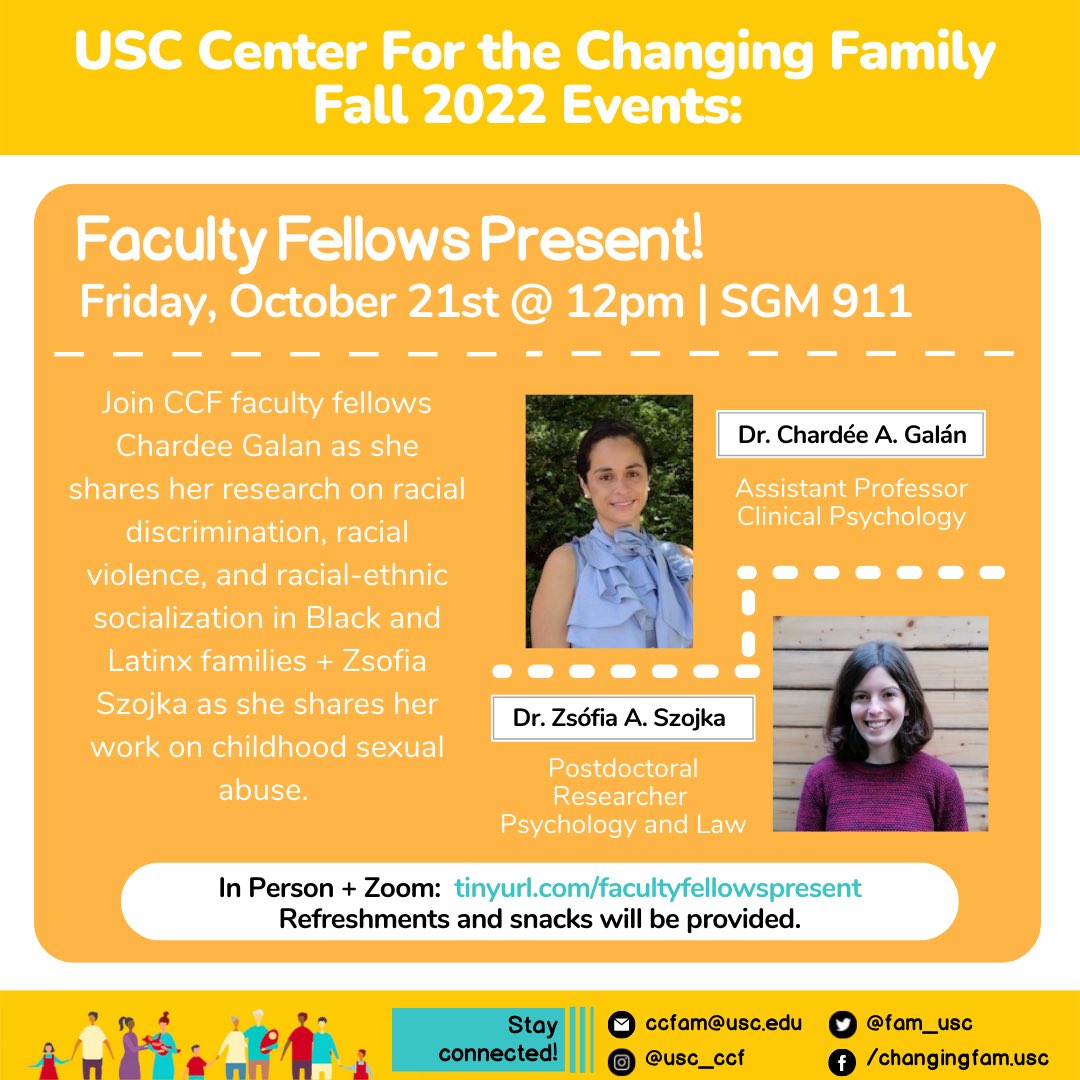 fam_usc's tweet photo. We are back with our first colloquium of the semester! Our inaugural faculty fellows will be presenting their latest work. All are invited. Join us this Friday 10/21 at 12pm in-person or vía zoom!
🔗: https://t.co/RacUuFrEJQ
(Link also in bio) https://t.co/BqSTcJ1yPP