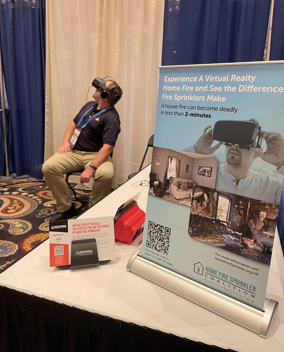 HFSCorg's tweet photo. Last chance at #AFSA41 to experience a virtual home fire & fire sprinkler activation. Stop by booth 623 today - Lisa and Marny will show you this new, better side-by-side. https://t.co/CEhfa9c0XN