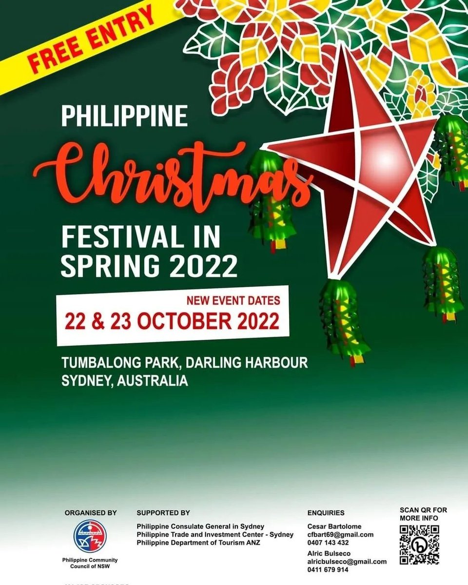 Join us at the Pasko Festival this Saturday and Sunday, 22-23 October 2022 at Tumbalong Park, Darling Harbour 
#PHLinSydney #paskofestival #philippinepaskofestival #philippinefood #philippineproducts