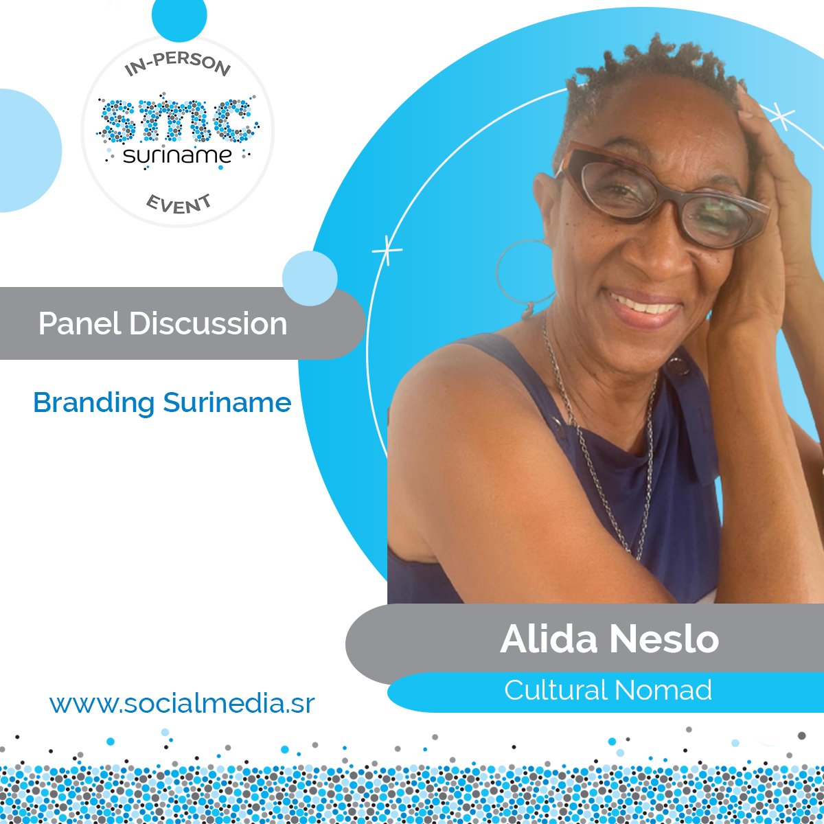 Alida Neslo is joining us as a speaker for the 6th edition of the Social Media Conference Suriname🥳! 

Learn more about SMCS22 here: bit.ly/SMCS22Info 
Purchase your EARLY BIRD PASS here: bit.ly/SMCS22SHOP

#SMCS22 #SocialMedia #Suriname