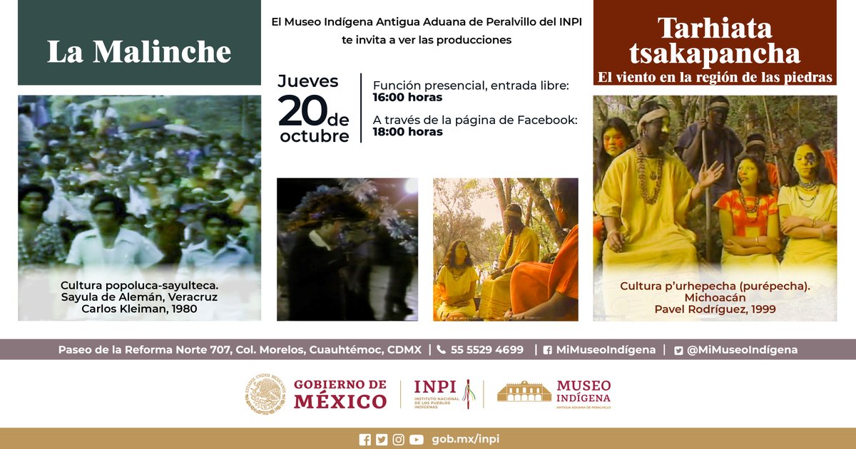 MiMuseoIndigena's tweet photo. Este jueves de #CineMuseoIndígena tenemos un programa doble, con las producciones "La Malinche" y "Tarhiata tsakapancha", en un ciclo dedicado al #PatrimonioAudiovisual. ¡Te esperamos en la función presencial o la transmisión en línea!
#AcervoCineVideoAlfonsoMuñoz
#DILIMX https://t.co/rATr4b3cc6