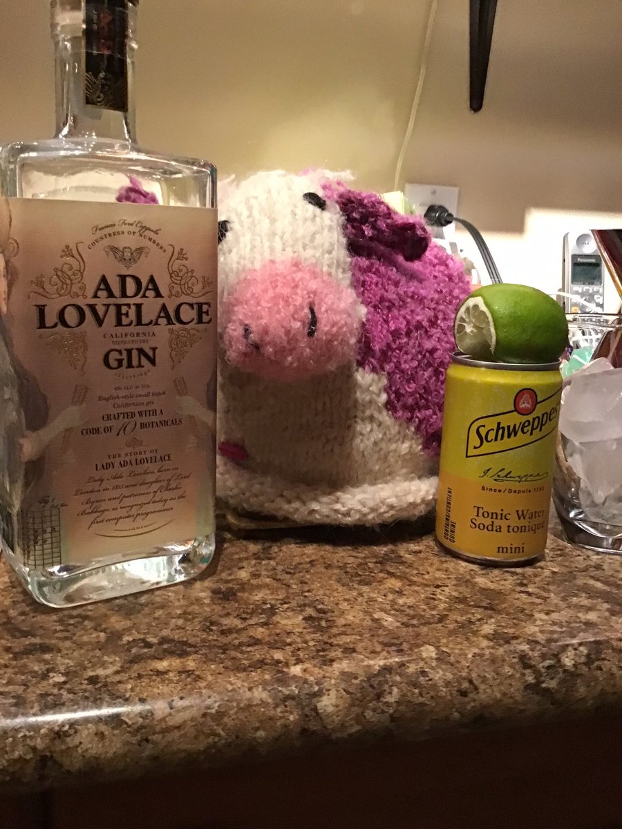 rouquinne's tweet photo. Lila the Cow and I would like to wish our lovely #GinNetwork Tweeps a happy G&amp;T day. I don’t often break out the Ada Lovelace, it was a gift a couple of years ago and cost $100Cdn a bottle at the time. I don’t think it’s available in 🇨🇦anymore.
🍸 https://t.co/CoVMvJsXH2