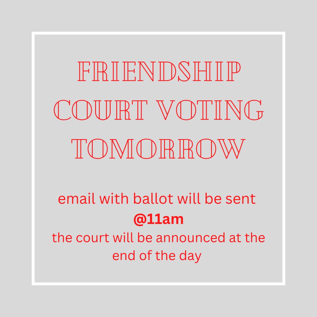 Tomorrow!!! Check your email and fill out the ballot <a href="/11am/">11 am in morning</a>!!! The court will be announced at the end of the day!