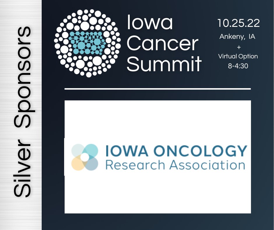 CancerIowa's tweet photo. Thank you, Iowa Oncology Research Association, for being a Silver Sponsor of the 2022 Iowa Cancer Summit on October 25th.
To register to attend either in person in Ankeny, IA or virtually, visit https://t.co/Trxn266uKT.
#IowaCancerSummit #CancerPrevention #IowaCancerPlan https://t.co/EHtS7hWnSJ