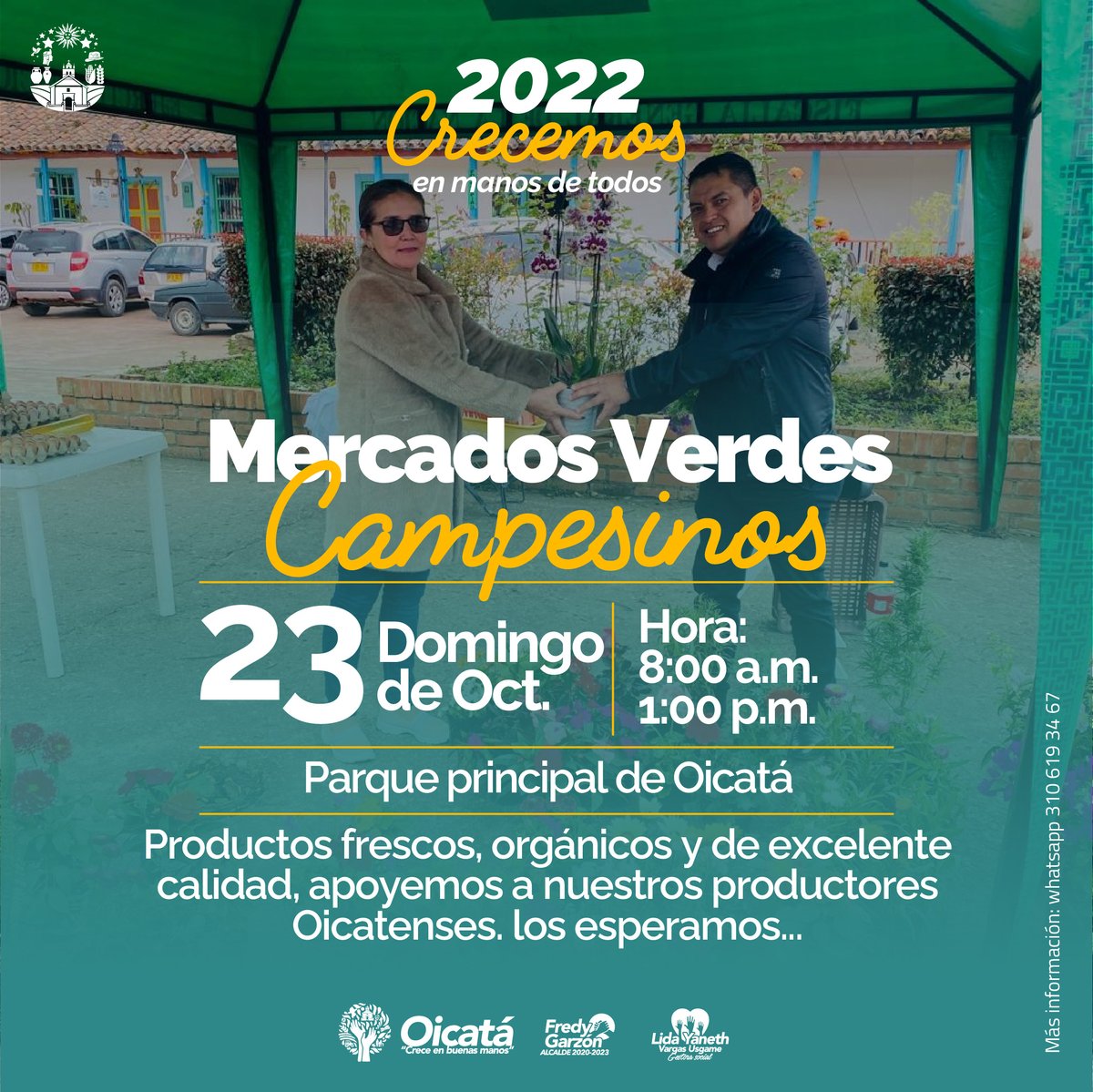 🍅🍓🥬 Este Domingo 23 de octubre los invitamos a celebrar el primer aniversario de los “Mercados Verdes Campesinos”  🥬🍓🥦 los esperamos. 👇🏻👇🏻👇🏻
#AniversarioMercadoVerde #OicatáViveSienteYCanta