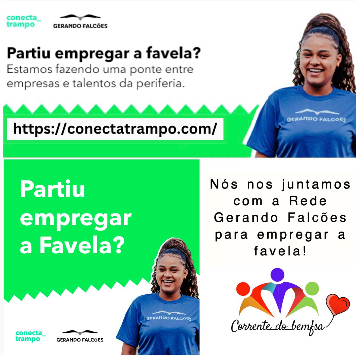 CBemfsa's tweet photo. O conecta_ trampo, a plataforma de empregabilidade da GF @GerandoFalcoes  veio para nos ajudar a construir mais pontes em relação às oportunidades e unir talentos das favelas a diferentes empresas…

Saiba mais em: https://t.co/9m4Mr6UWlA

#ConectaTrampo #QuebradaEmpregada https://t.co/LlQZ20ZYlR