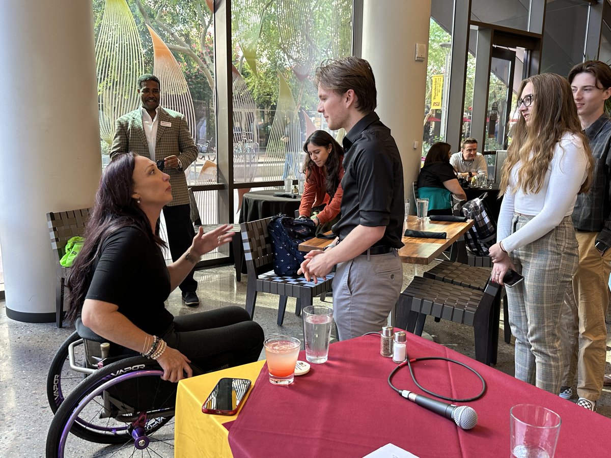 asuhealth's tweet image. Six-time Olympic gold medalist @amyvandyken met with our @asuhealth students today, sharing an inspirational story and this advice about overcoming challenges: "Relish the small victories." 

Gold medals were in the house! 🥇🥇🥇🥇🥇🥇