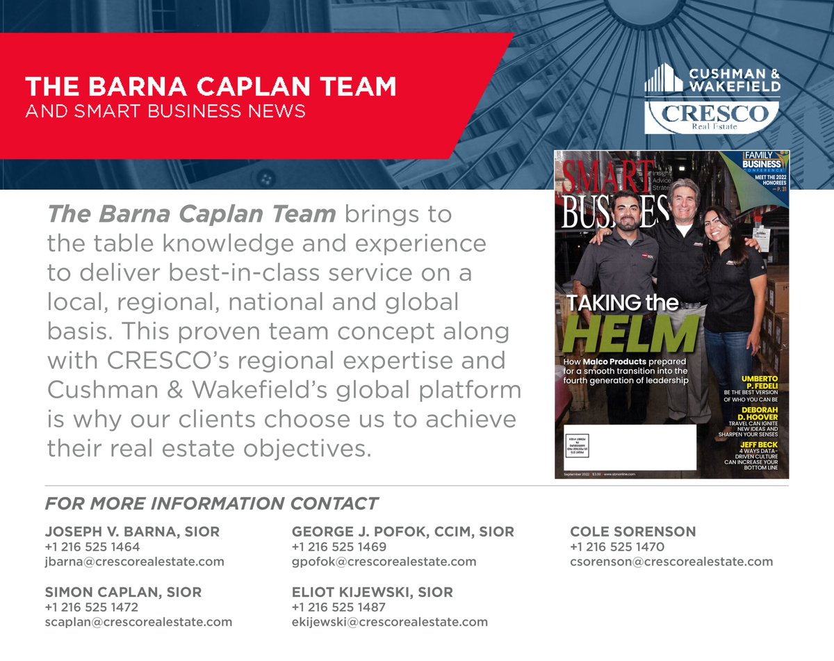 TeamBarna's tweet photo. View our featured properties advertised in the September 2022 issue of the Smart Business News Magazine!    

https://t.co/sBNtr15dTy   

@Cresco_RE 
@GeorgePofok, Joseph V. Barna, SIOR, Simon Caplan, SIOR, @Ekijewski, @sorenson_cole https://t.co/sqmln9IdjW
