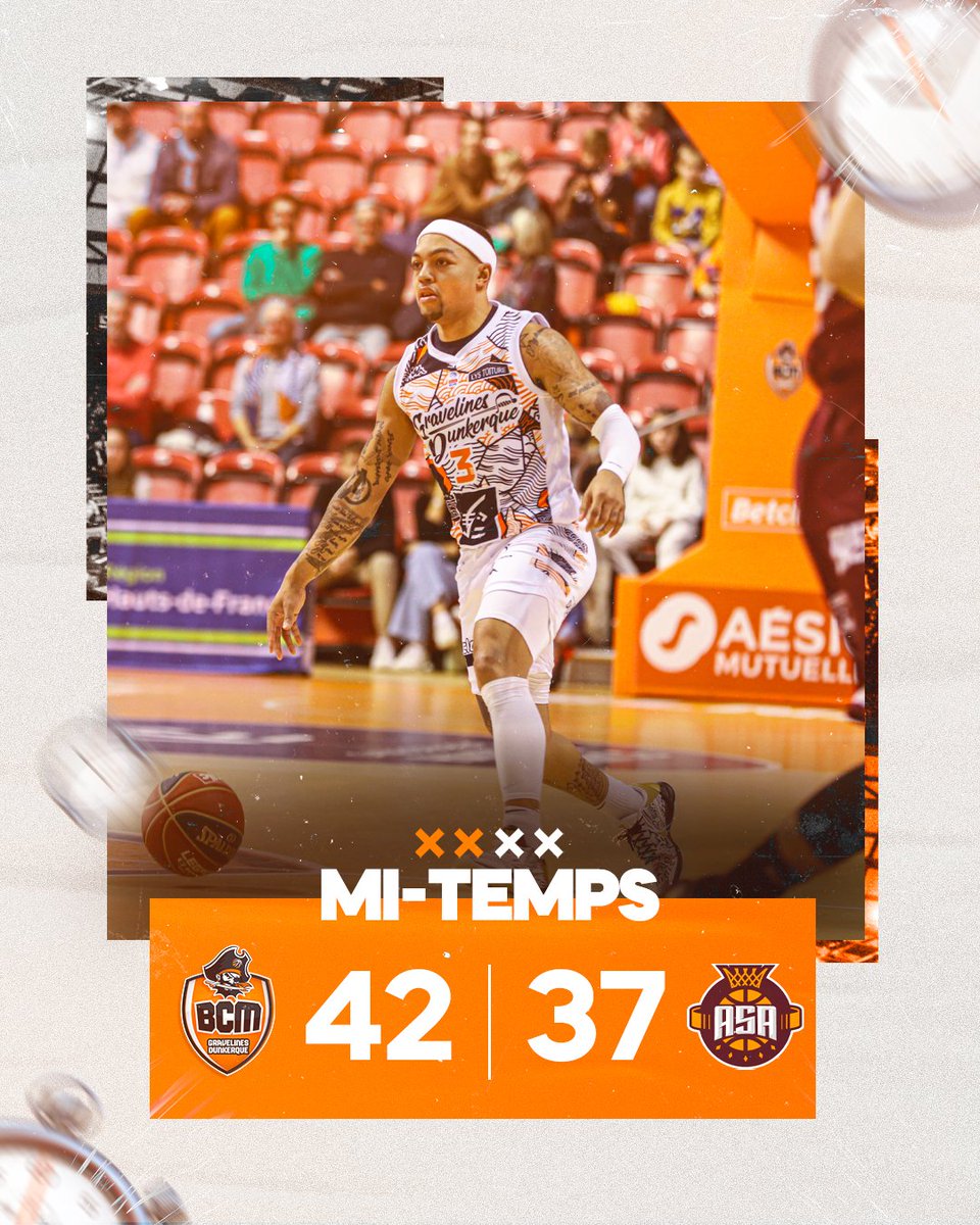 BCMBasket's tweet photo. #BCMASA | 𝐌𝐈-𝐓𝐄𝐌𝐏𝐒 🧡
Le BCM est devant à la pause mais l'@basket_asa ne lâche rien et les alsaciens sont dans le match !
20 minutes pour faire la différence ! 🔥
#TousBCM #CDFBasket https://t.co/HRiqVMzPVw