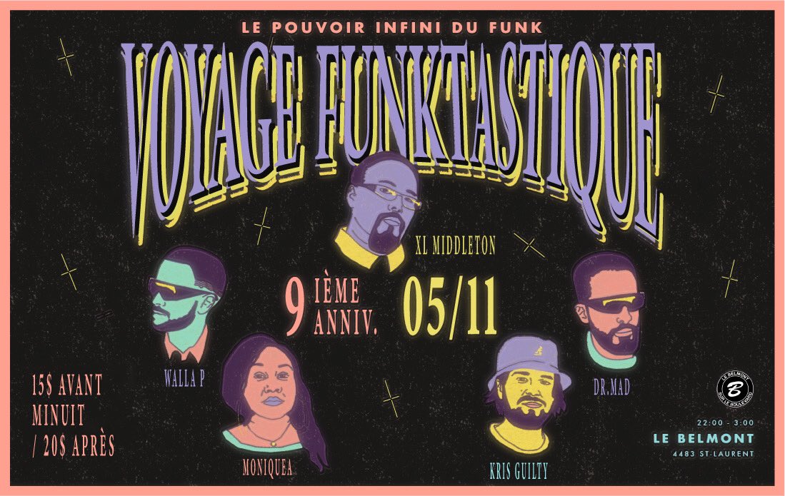 Oh it’s like that?!? Yup - Montreal we back!! Live set w/ <a href="/1Moniquea/">Moniquea</a> &amp; me, going down next month for the 9 year anniversary of the one &amp; only <a href="/Voyage_Funk/">Voyage Funktastique</a> 

<a href="/Walla_P/">Walla P</a> &amp; <a href="/Dctr_MaD/">Mahdi.</a> w/ Kris Guilty on the decks.

Let your folks know - It goes down Nov. 5 at Belmont!
