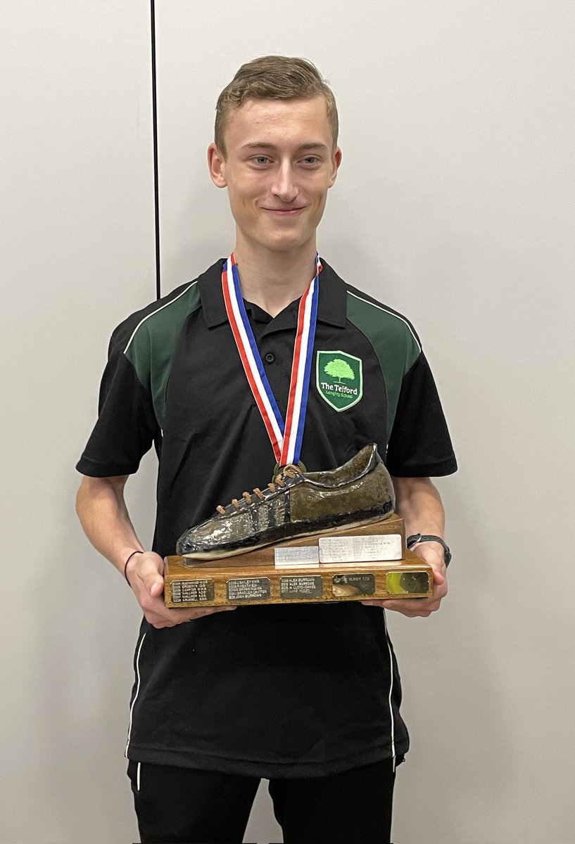 Langley_PE's tweet photo. A huge congratulations to Edward H, who won the overall @TWSSP cross country championship this afternoon. Edward won all four races &amp; was awarded the 'boot' trophy for the most outstanding individual performance. Well done Ed, we are incredibly proud of you. 🏆 https://t.co/gTkR802TAn