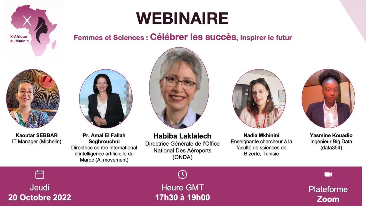 JniniSamia's tweet photo. Femmes et Sciences : célébrer les succès, inspirer le futur. 
Participez au webinaire de X-Afrique au féminin demain 20/10/22 à 19h30 CET!

Inscriptions sur: https://t.co/7Jm7YFwTEz

 #XAfriqueAuFeminin #GiveBack
#WomenInTech https://t.co/RoeYslQ0EH