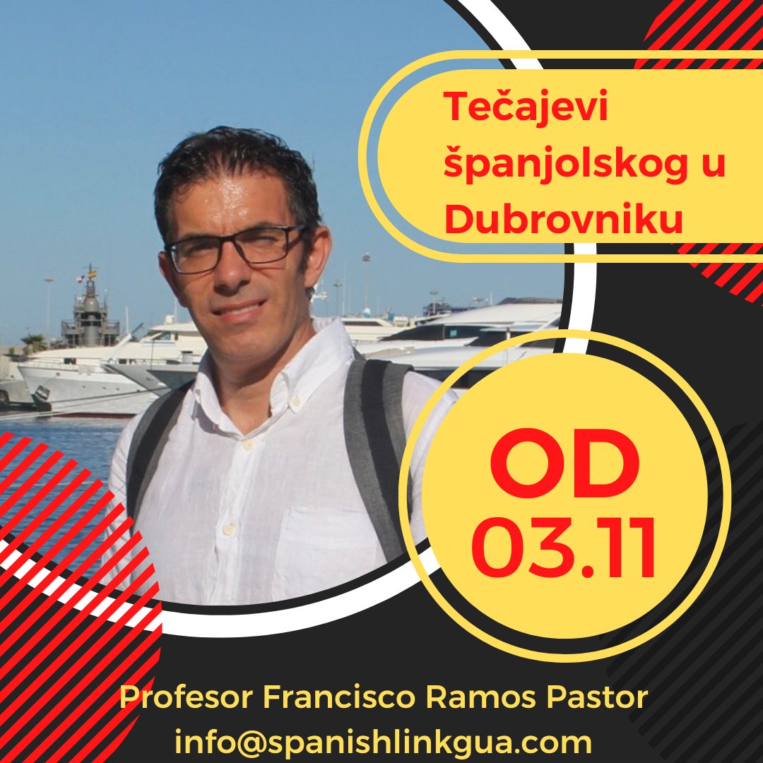 Sve razine (A1-C2). Ukoliko trebate više informacija, posjetite sljedeću poveznicu: spanishlinkgua.com/hr/nastava-uzi…
Otvoreni upisi. Ograničen broj mjesta. Ukoliko ste zainteresirani, ispunite sljedeću registracijsku formu: forms.gle/P2HzdsDufDWQCz…