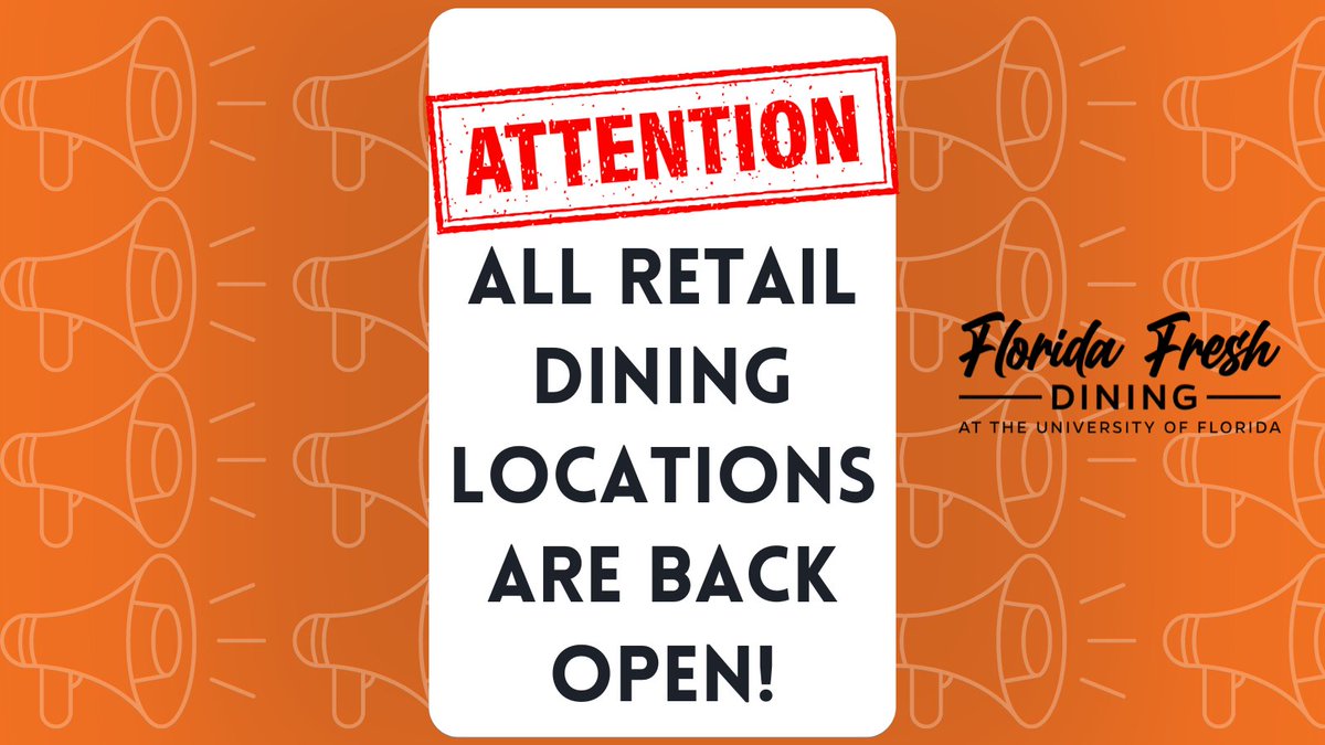 🚨 Hey Gators! 🚨 All retail dining locations are back open!