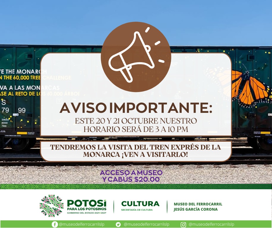 MErnestoTZ's tweet photo. ¿Están listos chicos? Mañana recibimos el Exprés de la Monarca en el @MuseoFFCCSLP. No te pierdas de esta gran experiencia con la que nos sumaremos a la protección de la mariposa monarca.

#ODS #Vida #Ecosistemas #ODS15 #Agenda2030 https://t.co/Uh9jZiSWUt