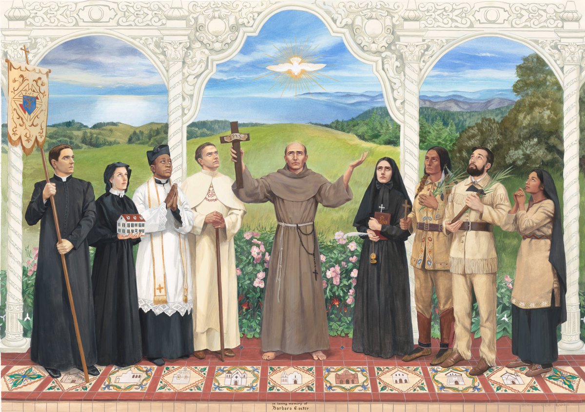 On the Feast of the North American Martyrs.
They are founders of faith in America, not only the Jesuits saints &amp; martyrs, but their Indian brothers who died for Christ. 
Portrait includes St. Rene Goupil who died uttering the Holy Name of Jesus, and the unknown Indian martyr.
